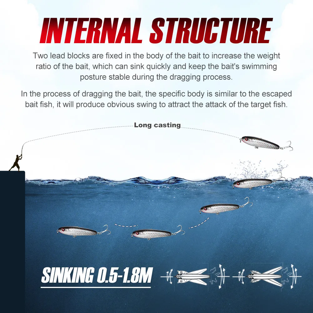 Noeby-señuelo de pesca con lápiz, 75mm, 28g, cebo adhesivo que se hunde, Wobblers de fundición larga, cebo duro Artificial para señuelos de pesca en el mar - imagen 4