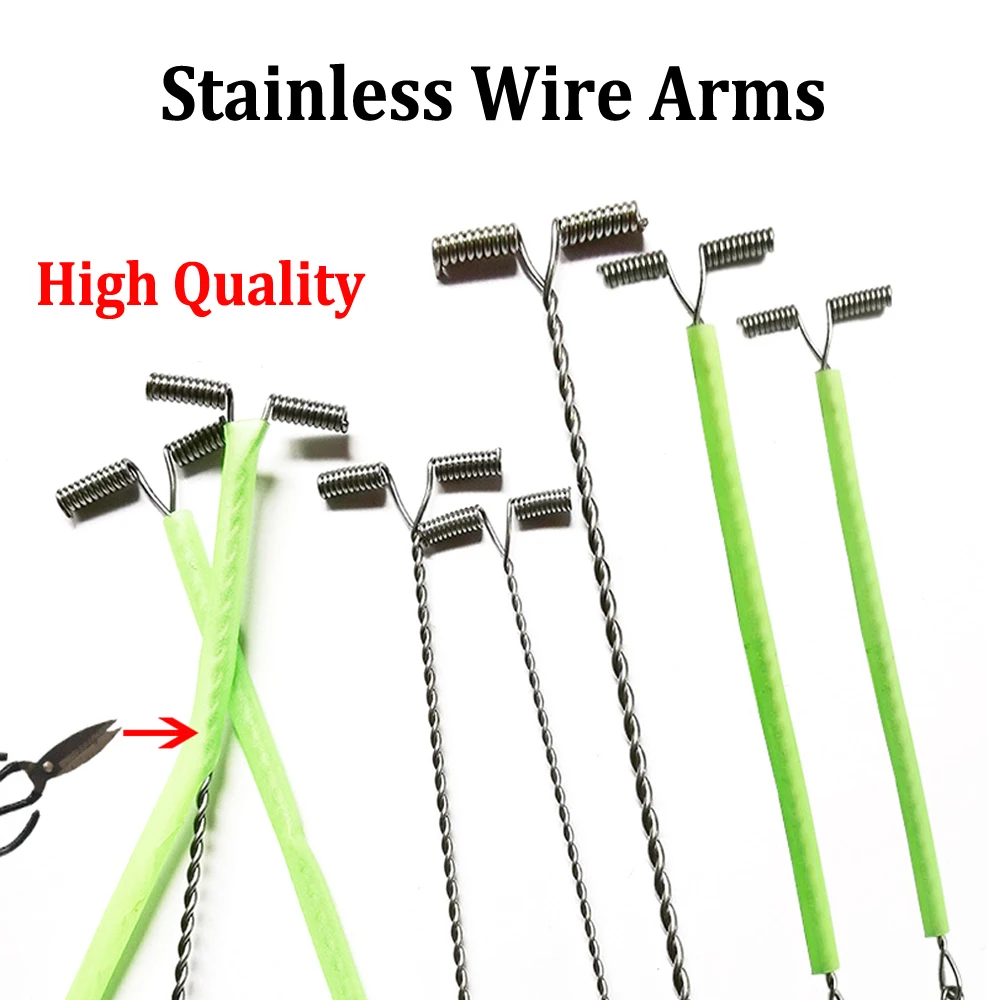 Brazos de alambre que brillan en la oscuridad con cuentas giratorias, aparejo de pesca de agua salada, ramas con cuentagotas, aparejos terminales de 5cm, 6cm, 7cm, 8cm, 9cm y 10cm, 50 Uds. - imagen 3