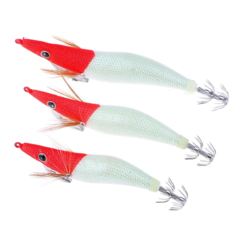 1 Uds. Señuelo de camarones de madera Artificial, anzuelos de calamar 2,5 #   3.0 #   3.5 #   Sonajero luminoso pulpo sepia señuelo Pesca aparejos de Pesca - imagen 3