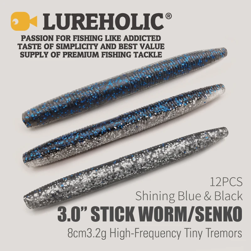 LUREHOLIC 3,0 "Stick Worm Senko 12 Uds 8cm 3,2g pequeños trémors de alta frecuencia maluco Drop Shot cebo señuelo suave