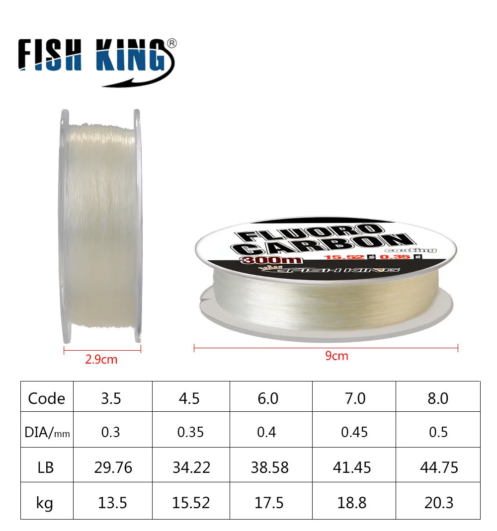 FISH KING-línea de pesca de carbono fluorado, 300m, revestimiento de 0,3mm-0,5mm, 29,76 LB-44,75 lb, línea líder de pesca de carpa - imagen 3