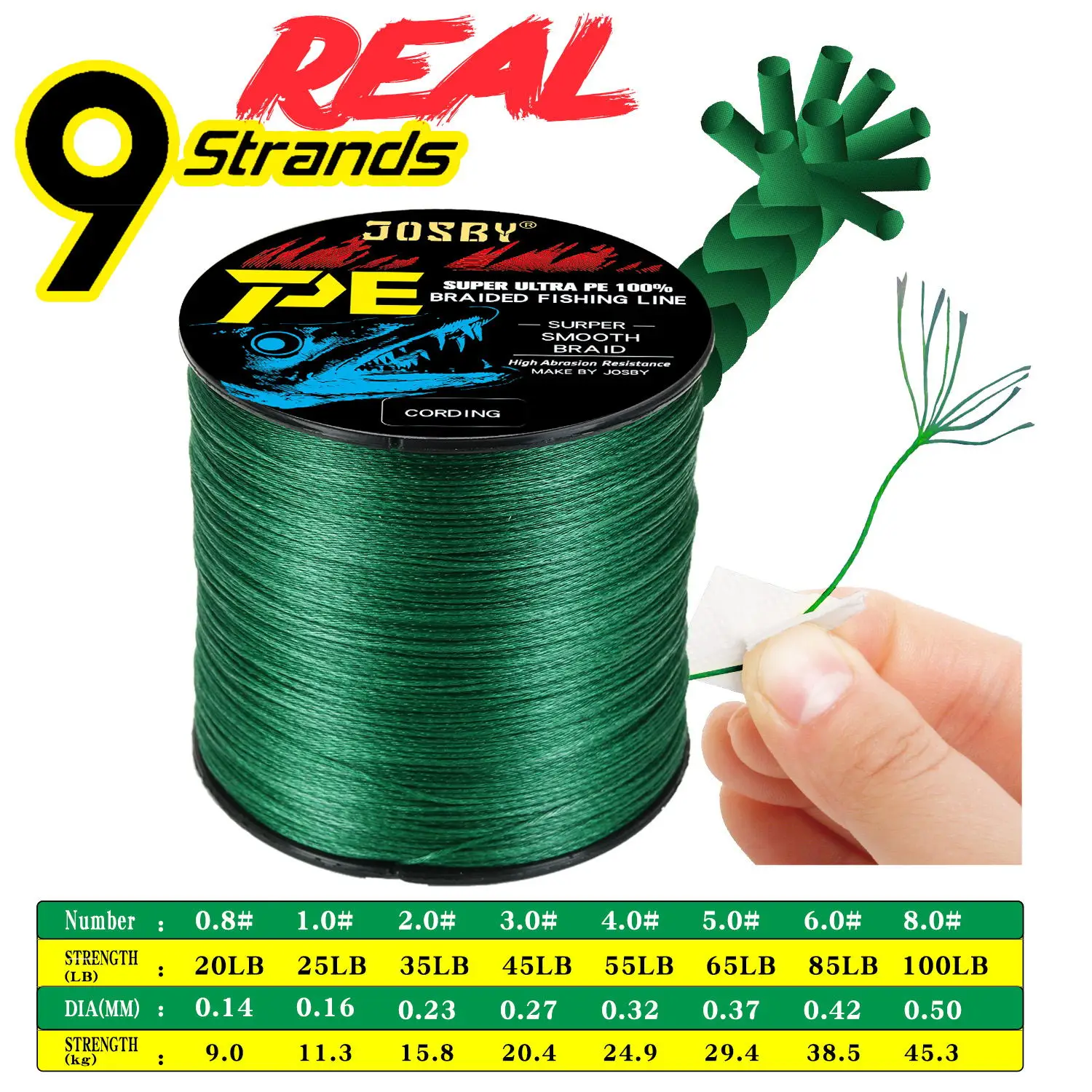 JOSBY-sedal trenzado de 9/12 hebras de PE, hilo multifilamento para pesca en agua salada, 500M, 300M, 100M - imagen 5