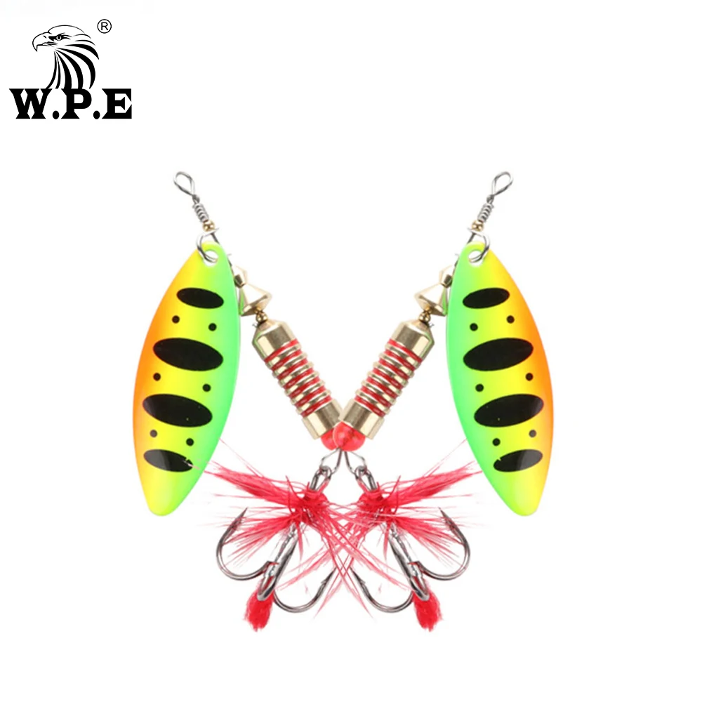 W.P.E nuevo señuelo giratorio 4 unids/lote 22 colores 6,5g/10g/13,5g señuelo duro cuchara señuelo de Pesca con anzuelo triple aparejos de Pesca de Metal Pesca - imagen 4