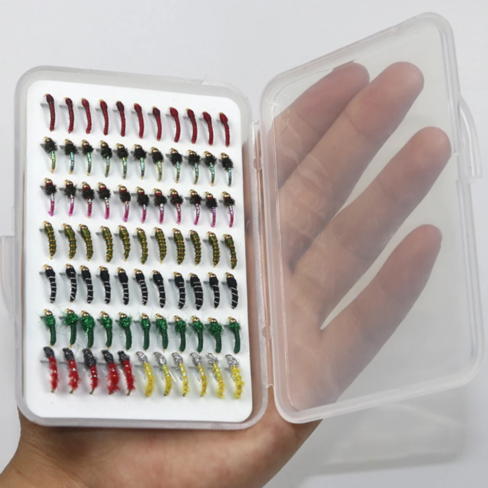 ICERIO-señuelo de pesca con mosca de trucha, cebo portátil en caja, Nymph, Scud, Midge, 77 unidades por juego