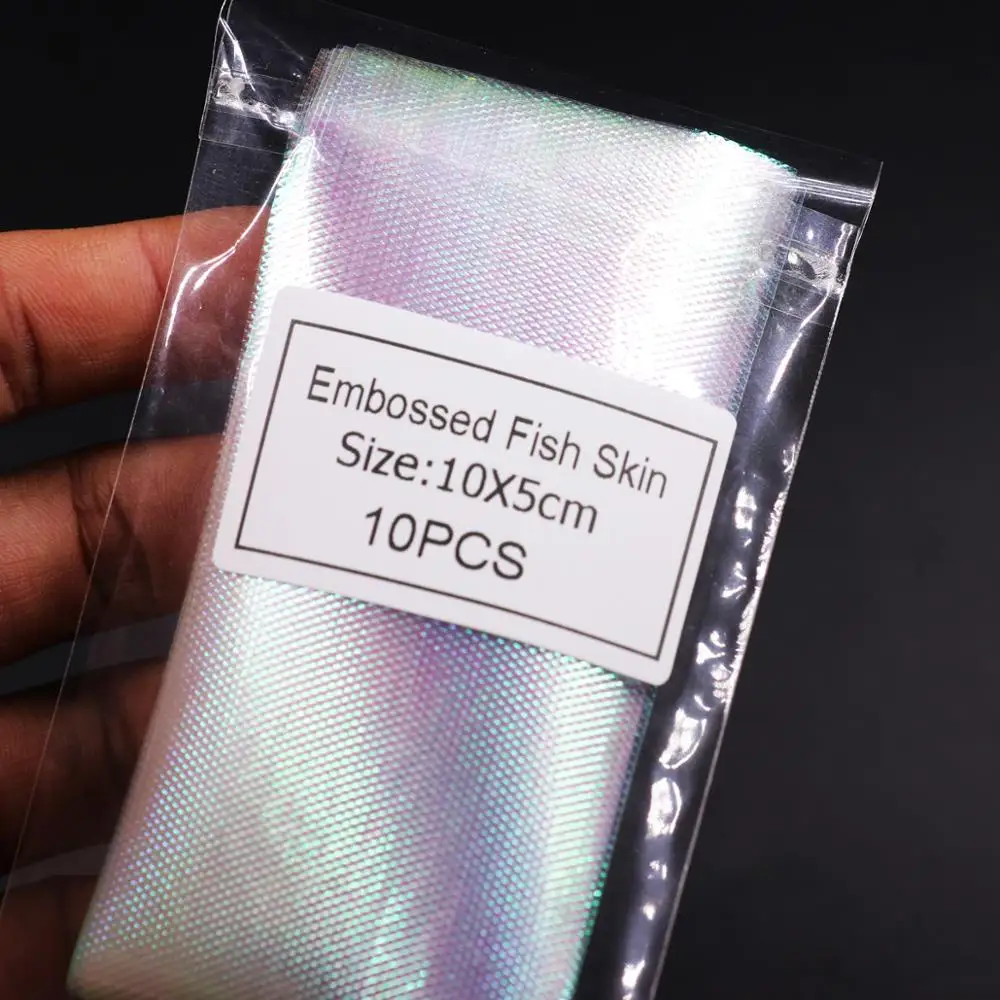 Bimoo, 10 Uds./20 piezas Uds., piel de pez arcoíris de plástico en relieve para plataforma Sabiki, atado de moscas, Streamer, Material para atado de moscas - imagen 5