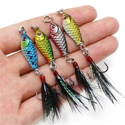 1 Uds 2,5 cm 5g Mini hundiendo cebo duro VIB aparejos de Pesca Wobbler señuelo de Metal para Pesca con gancho de plumas triples bajo la carpa Pesca