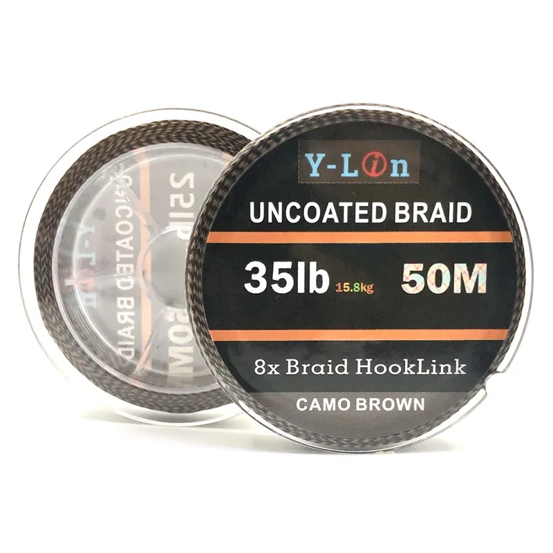 Línea de pesca de carpa de camuflaje, 50m, 8 soportes, gancho suave, línea trenzada sin recubrimiento para aparejo de pelo, línea de aparejo de 25 y 35LB - imagen 3
