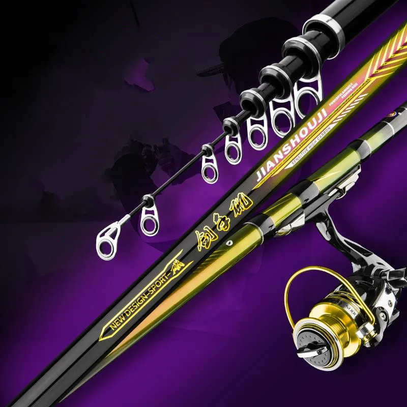 Caña De pescar De fibra De carbono para Roca, caña De pescar telescópica De sección corta superdura con carrete, 3,6 M, 4,5 M, 5,4 M, 6,3 M - imagen 4