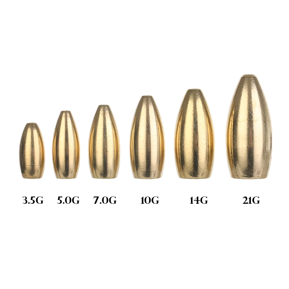 Plomos de línea de cobre y latón, 3 piezas, 3,5/5/7/10/14/21g, Conector de gancho de giro/pesas de gusano, accesorios de caída de plomo en forma de bala de pesca - imagen 5