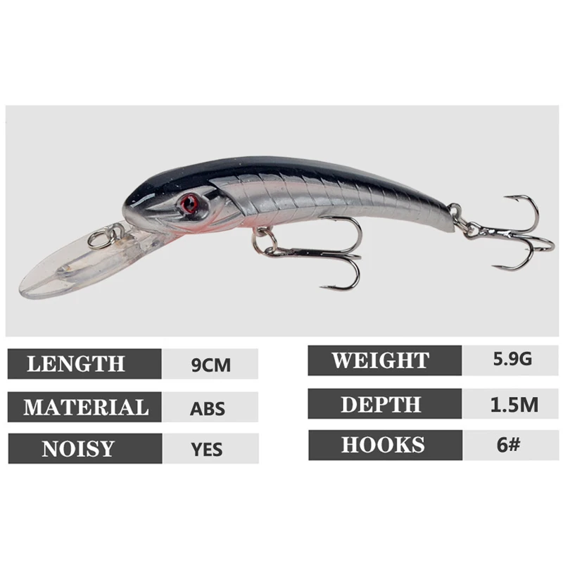 Señuelos de Pesca Minnow, cebo duro de 9cm, 6g, wobbler, Lucio, cebos artificiales de plástico para aparejos de pesca Crankbait, 1 ud. - imagen 2