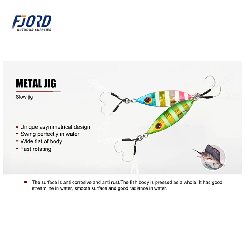FJORD-señuelo de plantilla de Metal, 30g, 40g, 60g, cuchara de pesca Jigging de orilla, brillo lento, equipo de pesca de mar, pegatinas artificiales Swimbait - imagen 2