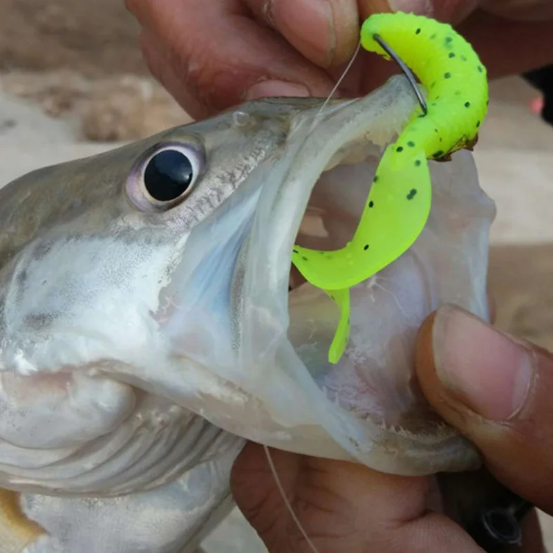 Señuelos de Pesca de gusanos Wobbler, cebo suave de 60mm y 1,8g con olor a Camarón y sal, cebo Artificial de silicona, 5 unids/lote - imagen 3