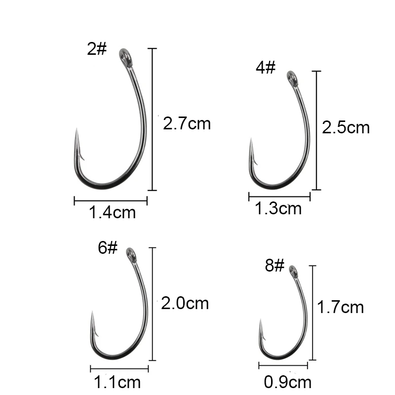 Anzuelos de pesca de carpa, anzuelos de acero al carbono, negro mate, con púas, vástago curvo, afilados, 300 Uds. - imagen 2