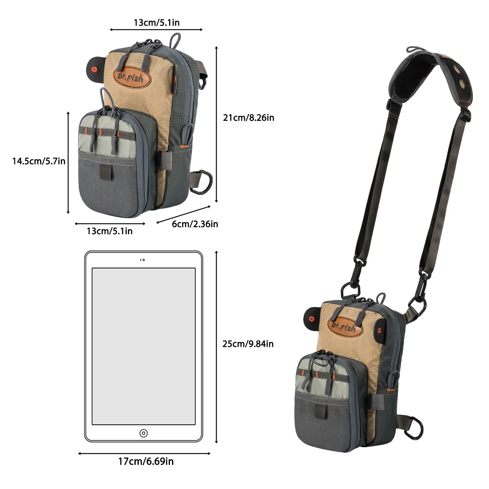 Bolsa de pesca con mosca, paquete de pesca en el pecho, peso ligero, viaje, diseño trasero transpirable, cremalleras dobles SBS, paquete de cintura ajustable - imagen 2