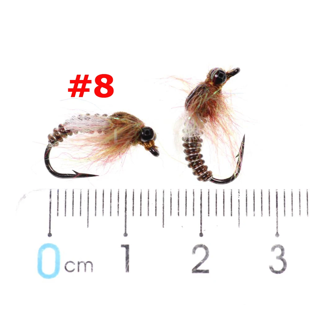 Bimoo 6 unids/lote # 8 moscas de pesca de ninfas de libélula marrón para trucha, lubina, Panfish, moscas de pesca, cebo con ojos de plástico negro - imagen 2