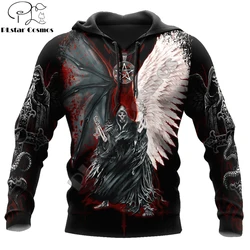 Wings King Skull Tattoo 3D completamente estampado Sudadera con capucha y sudadera para hombre otoño Unisex cremallera sudaderas con capucha ropa deportiva Casual KJ856