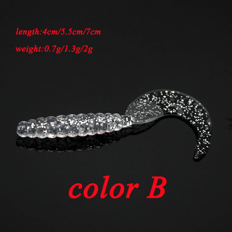 Cebo de gusanos falsos de goma de silicona, señuelo de pesca, cola Mini luminosa, suave, gusano, 4cm, 5,5 cm, 7cm, 14 colores, 1 unidad por lote - imagen 3