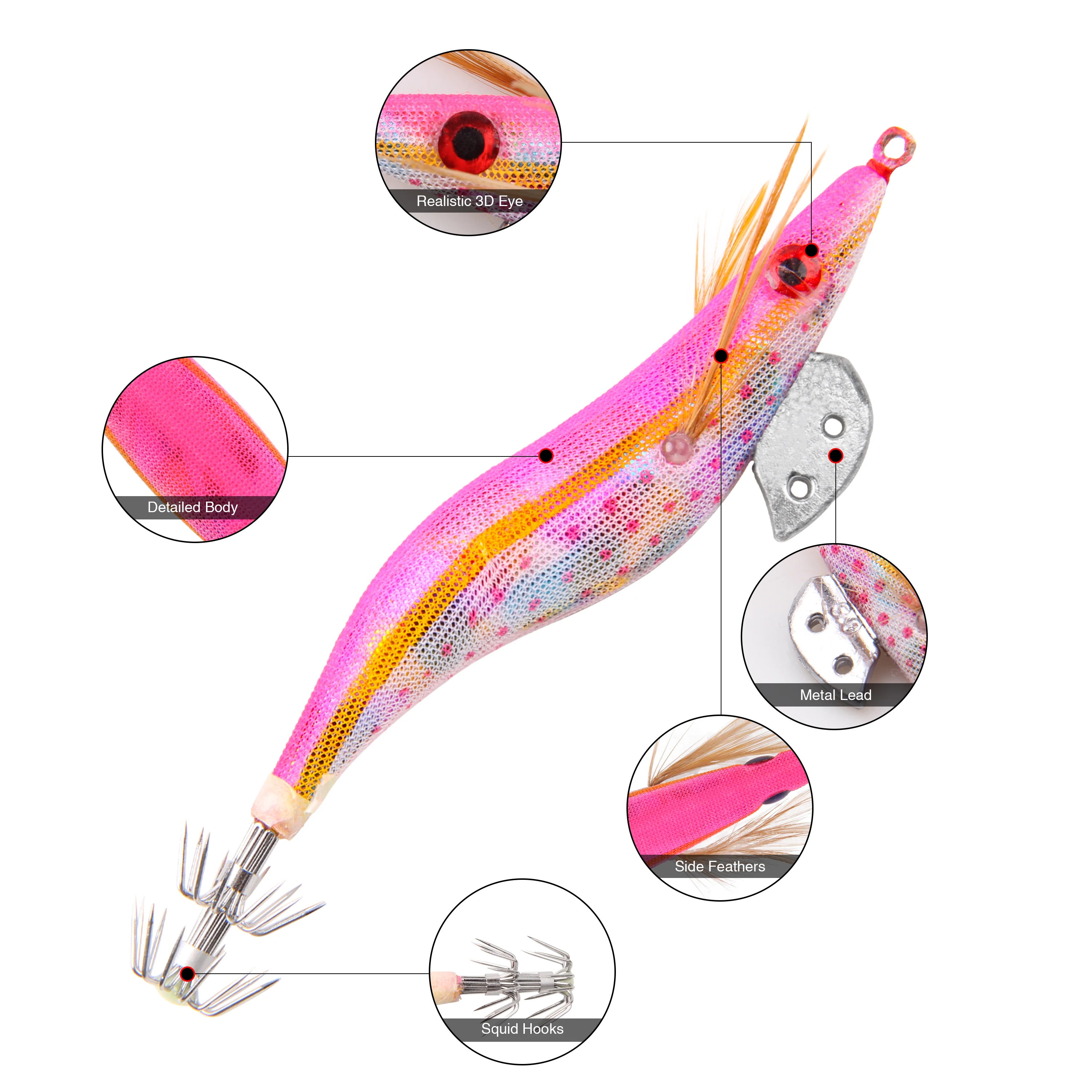 Anzuelo luminoso de calamar, Señuelos de Pesca duros artificiales de madera, 10cm-13,5 cm, 10 unidades