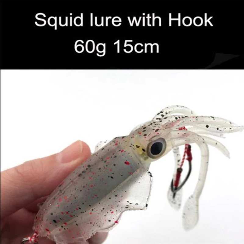 Señuelo de calamar suave de pesca, anzuelo de acero al carbono, luminoso/UV, herramienta de manivela de pulpo, Wobbler, 60g