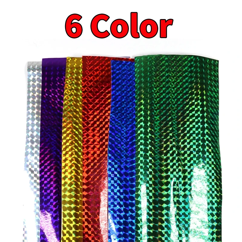 [6 uds] cinta de Flash de película adhesiva holográfica de 10cm X 20cm para hacer señuelos, material de atado de moscas, rojo, verde, azul, plateado, morado y verde - imagen 2