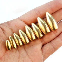 Plomos de tungsteno para pesca, 100 Uds., 3,5g/5g/7g/14g/17g, hilo en forma de bala, cobre dorado, latón, aparejos de peso, accesorios para señuelos de hundimiento