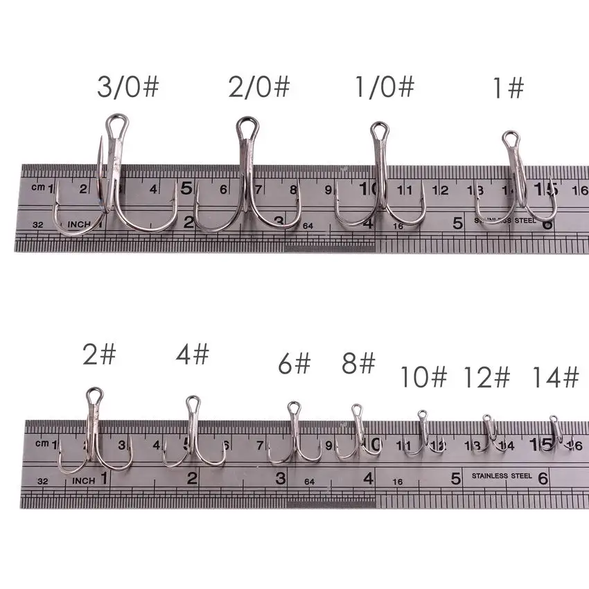 Anzuelos triples de acero al carbono con púas, accesorios de aparejos de mar con caja, 10 unids/set por juego - imagen 3