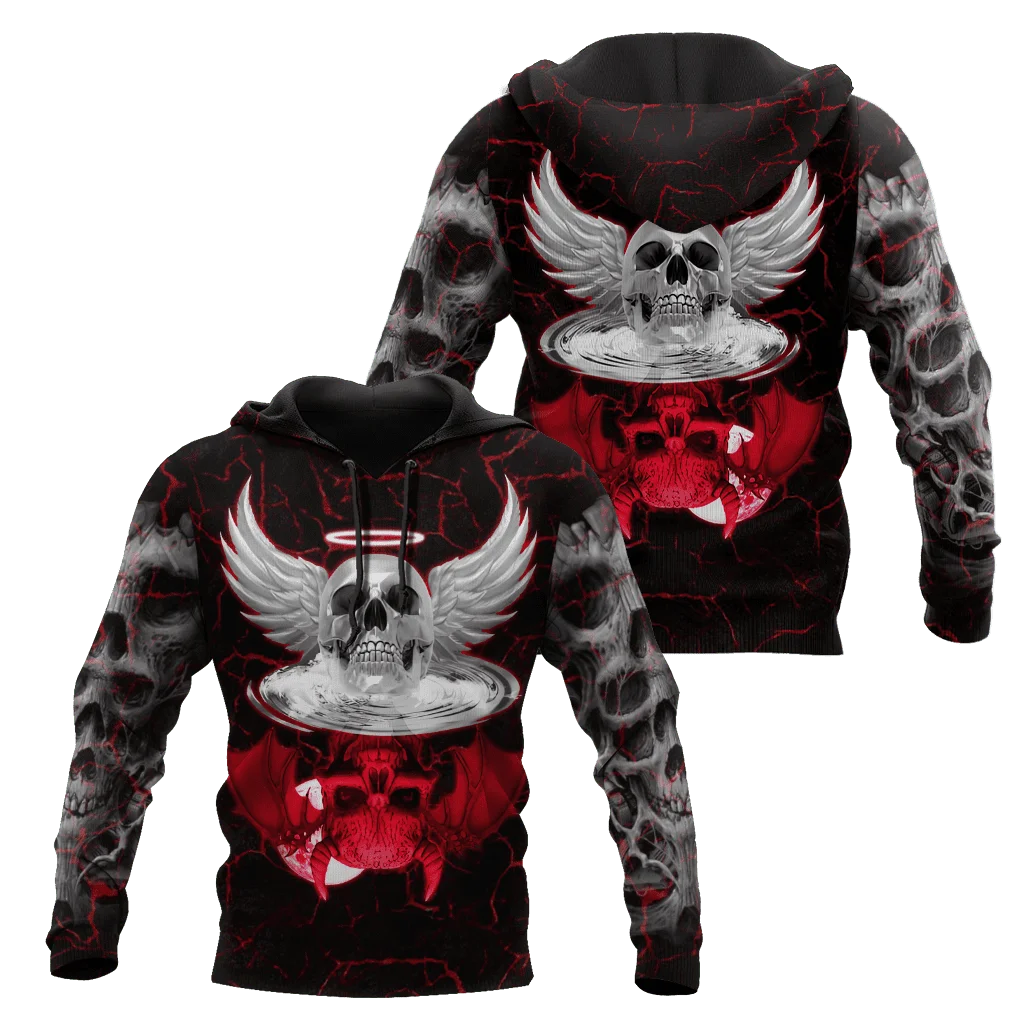 Wing Skull Angel And Demon 3D completamente estampado Sudadera con capucha y sudadera para hombre otoño Unisex cremallera sudaderas con capucha ropa deportiva Casual KJ851 - imagen 3