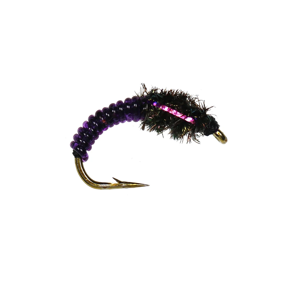 ICERIO-SEÑUELOS DE pesca con mosca, 6 piezas, pavo real, Herl, larvas, ninfa, moscas, trucha, lubina, color púrpura, rojo y marrón - imagen 5