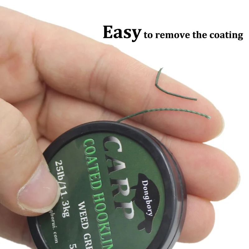 Línea mostrando su diseño trenzado y verde camuflaje para ocultar en el lecho del lago