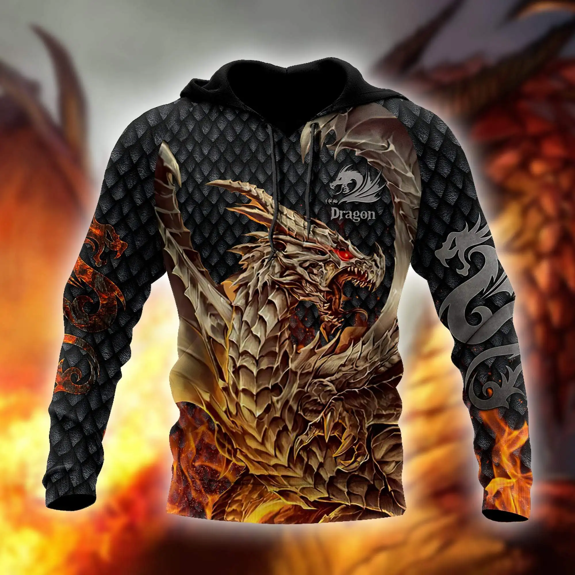 Sudadera con capucha dragón tatuaje 3D – Ropa de pesca otoño invierno - imagen 5