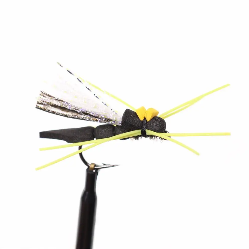 Bimoo-tolva negra para pesca, mosca seca, moscas flotantes de espuma, percha de trucha arcoíris, lubina, señuelos, tamaño #4, 4 unidades - imagen 4