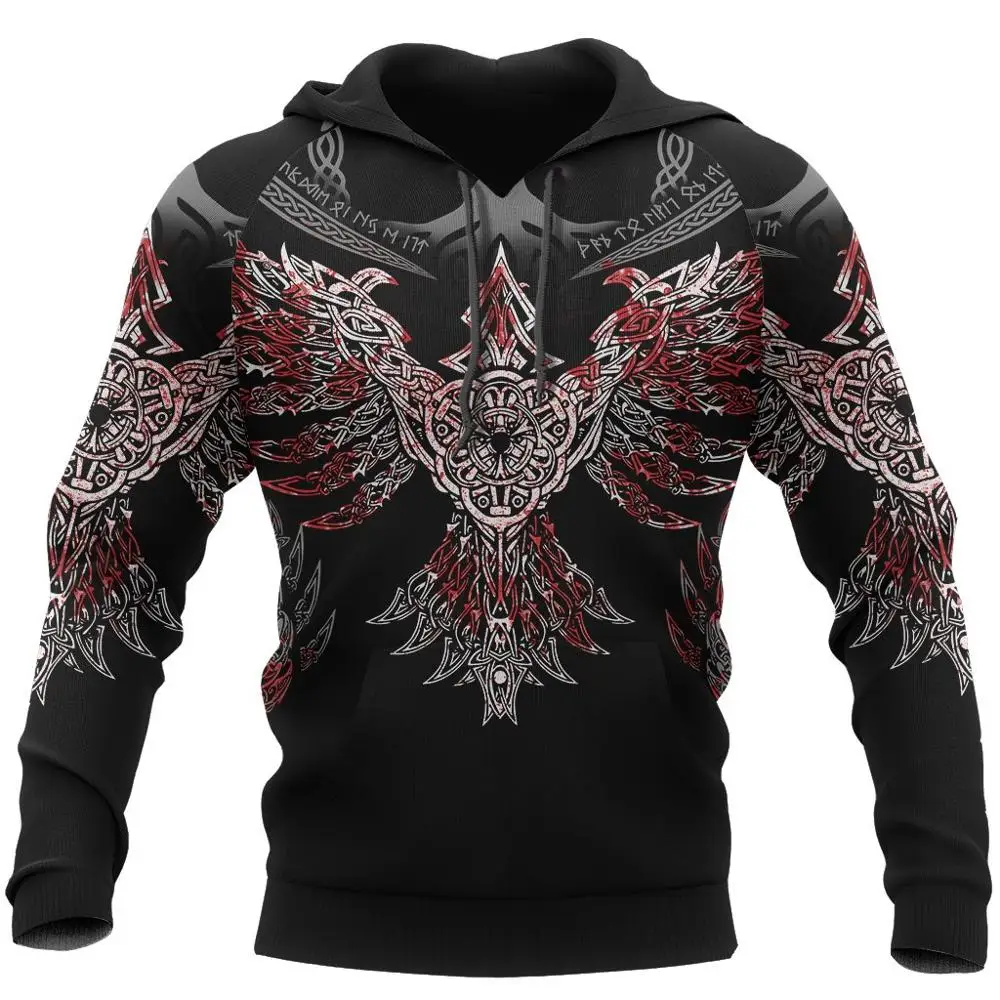 Sudadera con capucha con estampado 3D de cuervo de Odin para hombre, sudadera con cremallera, ropa de calle Harajuku, chaqueta informal Unisex, chándales KJ0140 - imagen 3