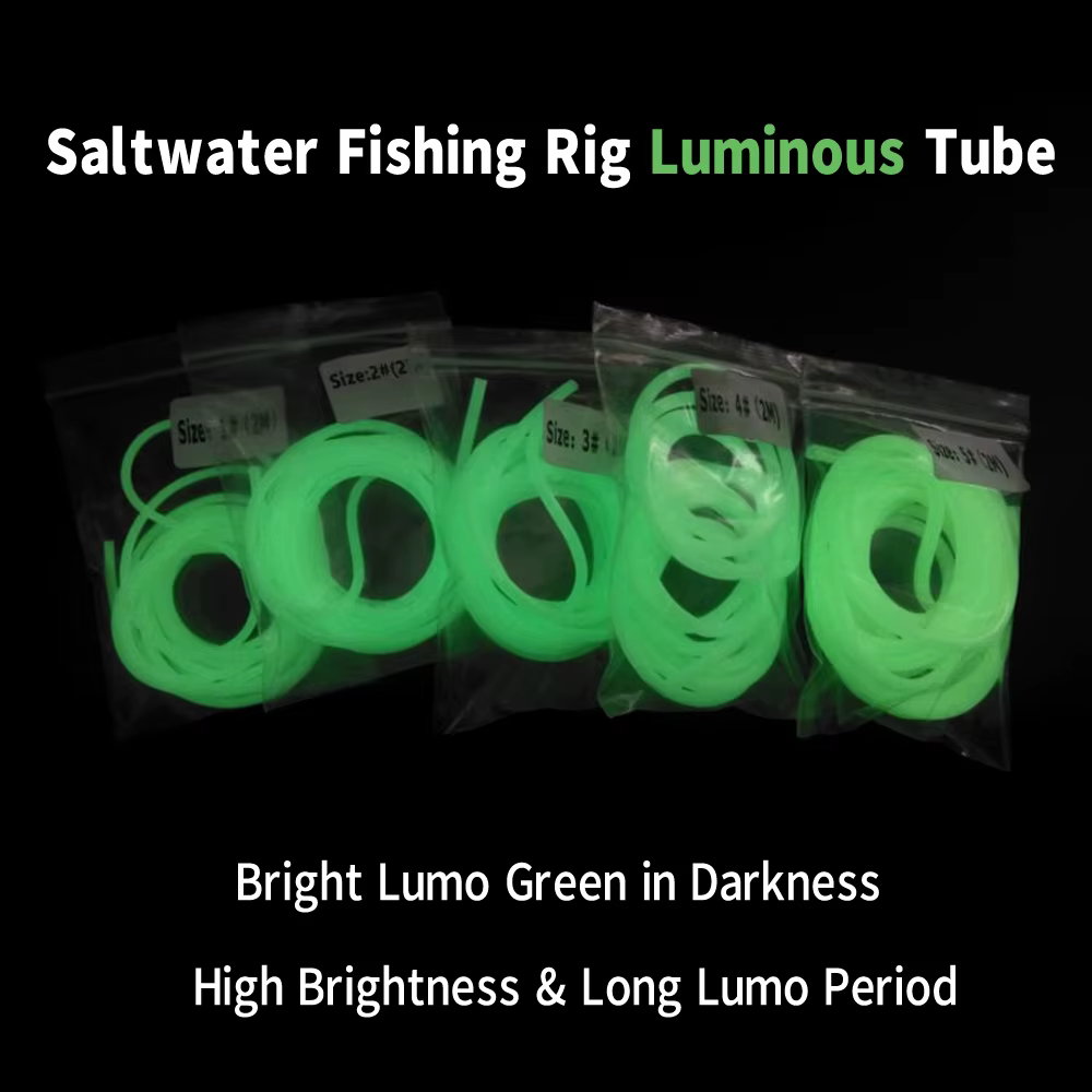 Sabiki Rig tubo de protección para pesca en agua salada, goma suave, manga verde luminosa blanca, alto brillo y Lumo largo, 5 tamaños, 2m/bolsa - imagen 3