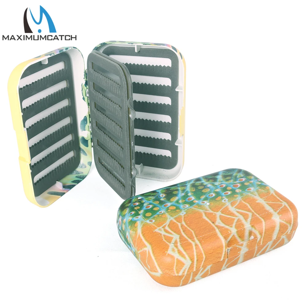 Caja de pesca con mosca Maximumcatch con inserto de espuma con hendidura de hoja oscilante, piel de trucha, caja de aparejos de pesca - imagen 5
