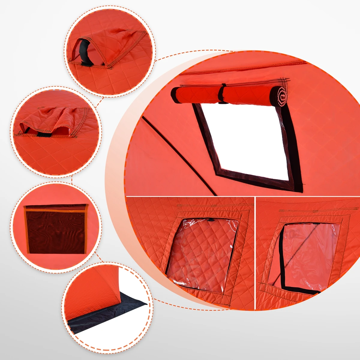 Goture-tienda de hielo aislada a prueba de viento para 3-4 personas, refugio de pesca en hielo, tienda de pesca de invierno con 2 puertas - imagen 5
