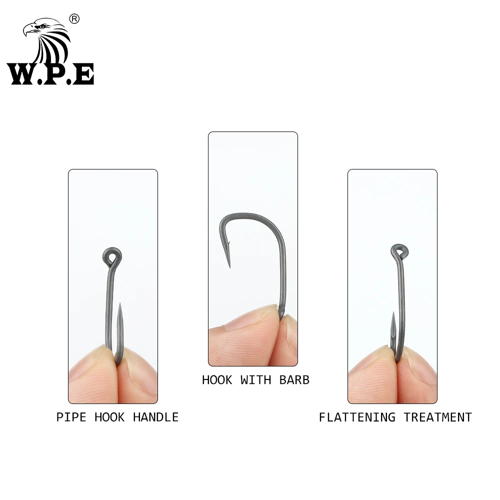 W.P.E-anzuelo de pesca de acero al carbono con púas, accesorios de pesca de carpa, tamaño 2 #/4 #/6 #, 30 Uds./50 unids/lote - imagen 5