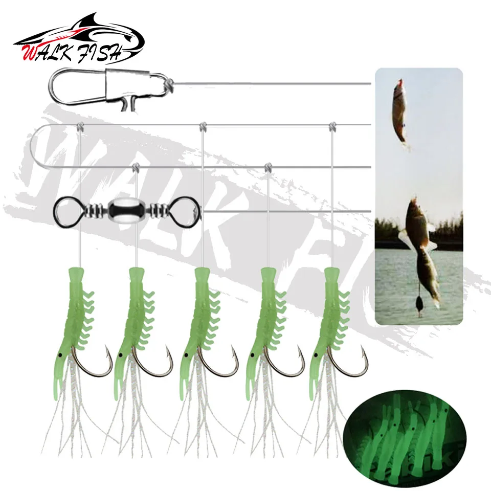 WALK FISH-señuelo luminoso para pesca, cebo de camarón suave, gusano falso, 6 tamaños, novedad, 5 unidades por juego - imagen 3