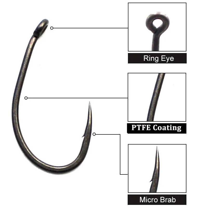 Anzuelos carpa PTFE vástago Kurv – Negro mate con púas - imagen 2