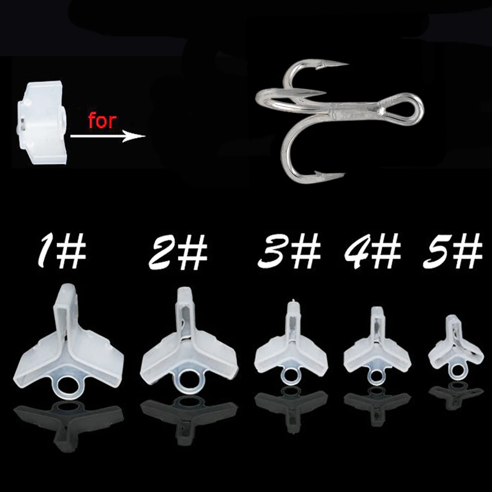 Cubiertas de anzuelos triples de pesca, protectores de gorros, soportes de señuelos, sombrero, accesorios de pesca de plástico, 5 tamaños, blanco, 25 piezas - imagen 2