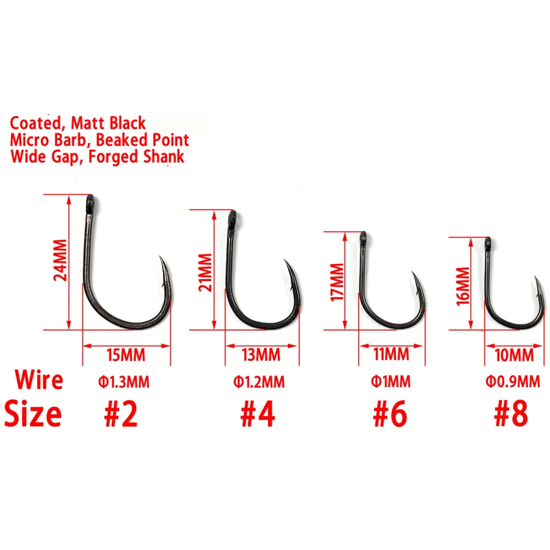 Bimoo-anzuelos de pesca de carpa, anzuelos de carpa con punta de vaso, de acero al carbono, color negro mate, 100 unidades - imagen 2