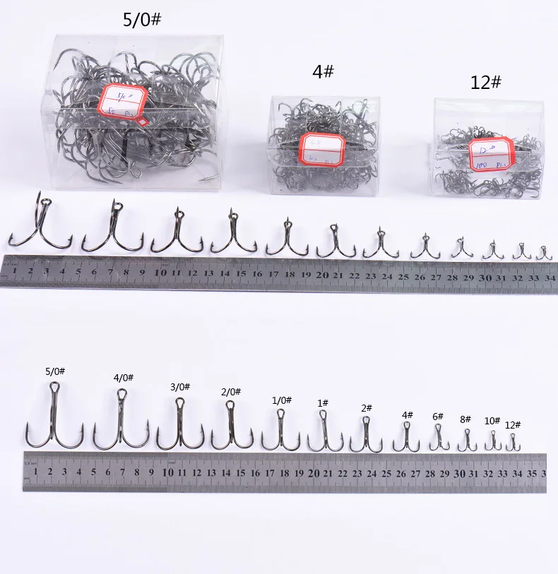 Anzuelos triples de acero al carbono para pesca de carpa, anzuelos superafilados de tres anclas, 100 unids/caja - imagen 2