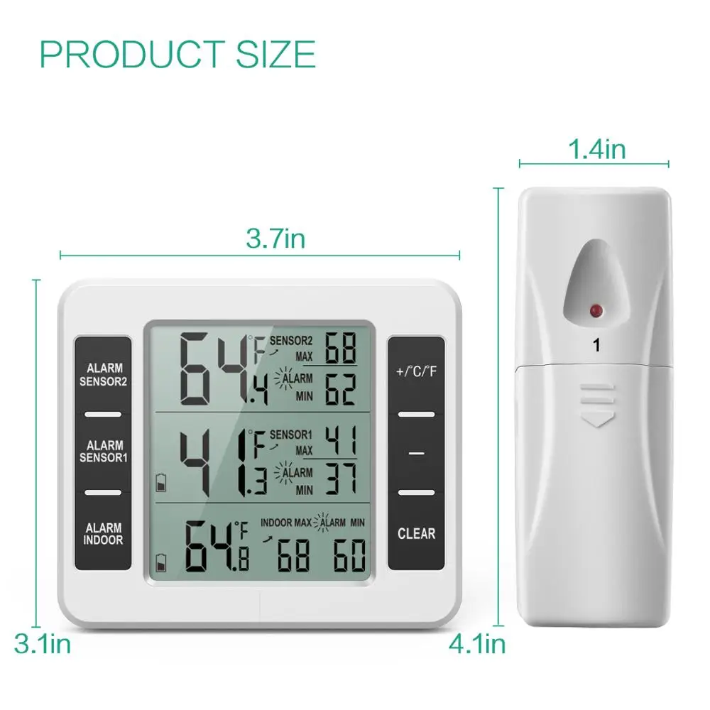 Termómetro Digital Inalámbrico para nevera y congelador con sensor remoto - imagen 2
