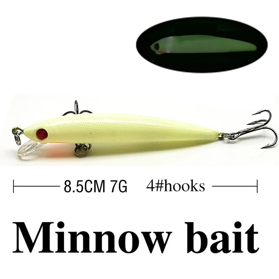 Kit de cebo duro/luminoso/falso/Artificial, caja de aparejos Wobbler, Minnow Popper, Crank Pencil Vib, juego de señuelos de pesca nocturna para invierno, 5 uds. - imagen 3