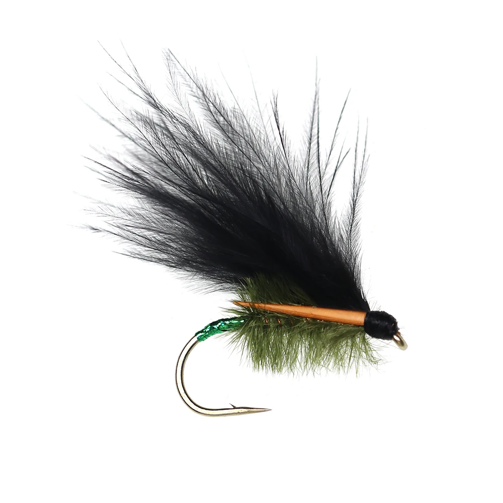 ICERIO señuelo de pesca de trucha con mosca, pluma Marabu negra, Streamer, 8 piezas - imagen 3