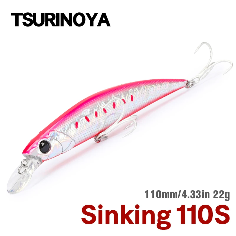 TSURINOYA 110S Señuelos de Pesca de Mar 110mm 22g agua salada hundimiento Minnow Jerkbait DW77 lago Lucio trucha lubina cebo duro peso fijo