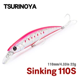 TSURINOYA 110S Señuelos de Pesca de Mar 110mm 22g agua salada hundimiento Minnow Jerkbait DW77 lago Lucio trucha lubina cebo duro peso fijo