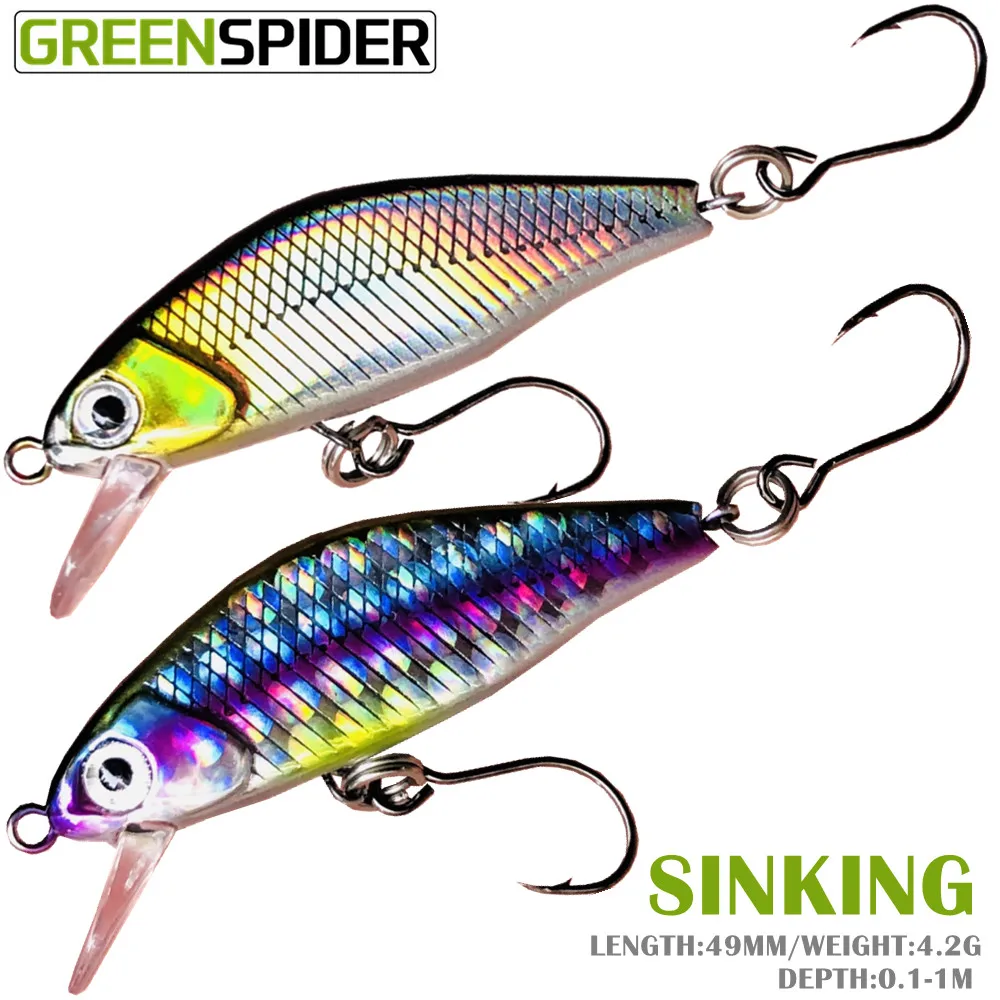 GREENSPIDER, 1 Uds., diseño japonés, señuelo de Pesca duro de alta calidad, Pesca Issen, 49mm, 4,2g, cebo de corriente que se hunde para trucha, Lucio, perca, lubina