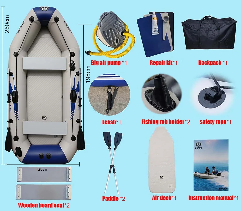 Solarmarine-esterilla de aire para 3 personas, esterilla inflable de PVC para suelo, plegable, aprobado por la CE, barco de pesca, Rafting, Hovercraft de buceo de lujo - imagen 5