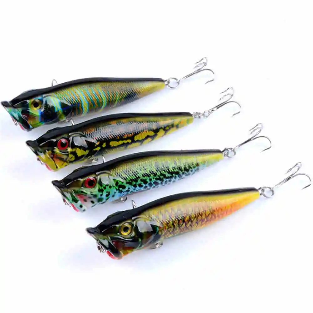 Popper Topwater Pintado – Señuelo Plástico con Ganchos de Púas