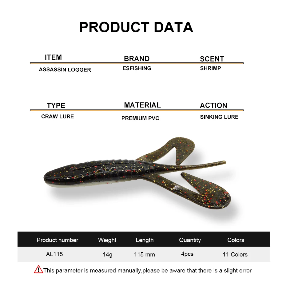 ESFISHING-Señuelos de plástico Assassin Logger, 115mm, 4 Uds., aparejos de Pesca, cebo de silicona, Pesca Leurere Souple, señuelos blandos para lubina - imagen 2